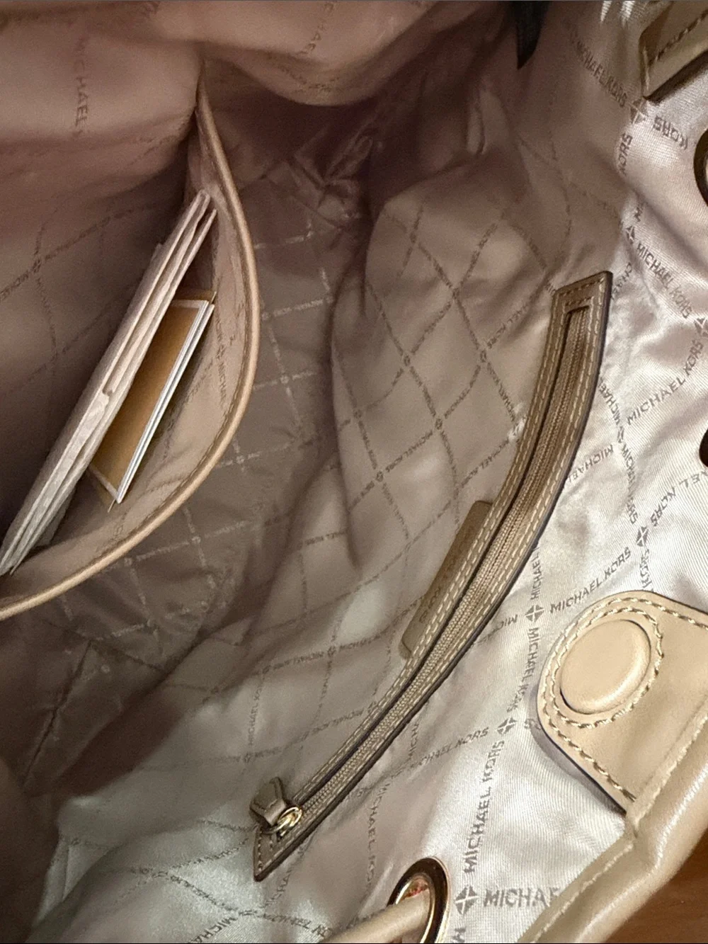 Michael Kors Pebbled Leather Drawstring Shoulder bucket Bag in Taupe